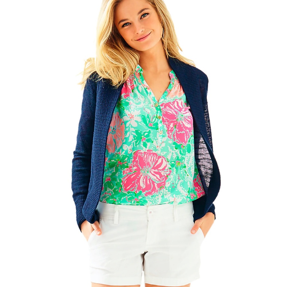 Lilly Pulitzer Amalie open Front lightweight cardigan Navy blue large